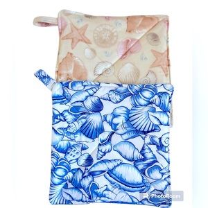 Hand Crafted Colorful Beach Potholders or Hot Mat Trivet Fabric Coastal Theme